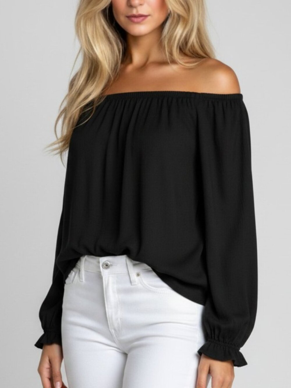 Sanctuary Plissé Off Shoulder Top Women’s Small Black Crinkle Knit Blouse